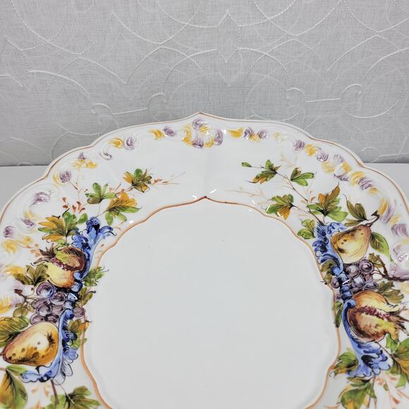 Vintage Italian Serving Platter Scallop Raised 13" White Floral Serving Plate - Picture 7 of 16